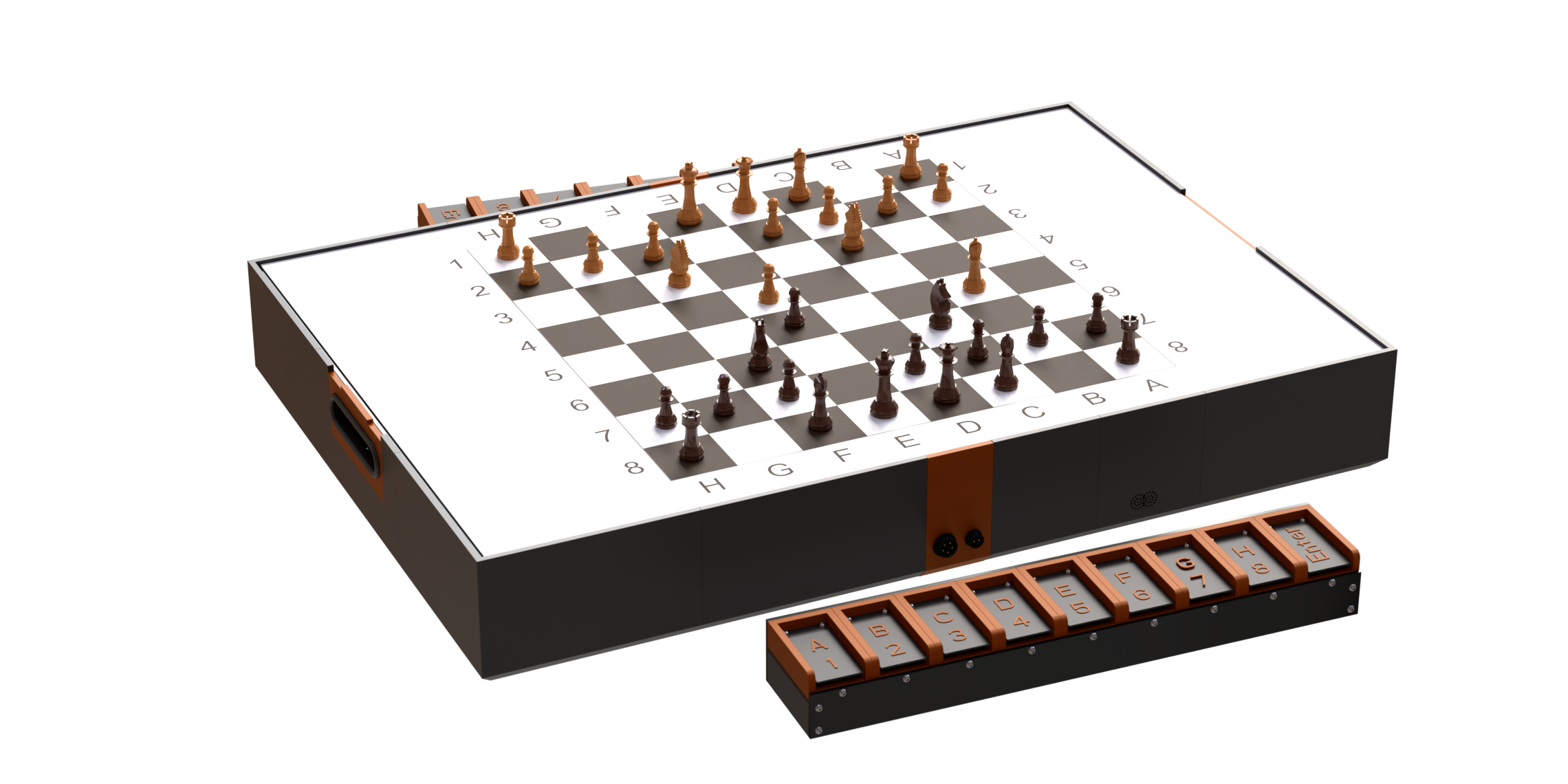 Gesamtansicht des Boards without Barriers Prototyps mit Schachbrett und Eingabegerät.